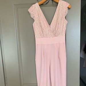 Blush pink Bebe deep v jumpsuit